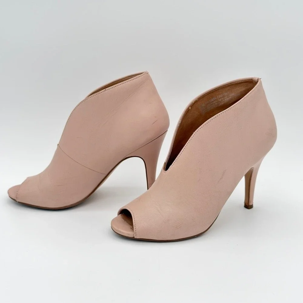 Halogen Blush Pink Leather Peep Toe Ankle Booties‎ Heels Women's 6.5M